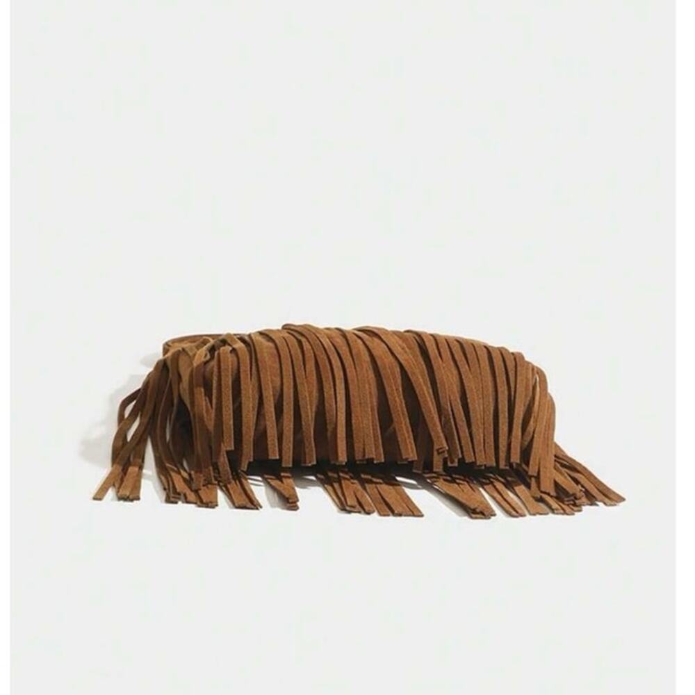Boho Fringe Small Crossbody Bag Cognac Brown Concert Festival Western Purse NWT - Picture 6 of 10